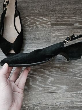 Bruno Magli Black Suede Slingback Kitten Heels